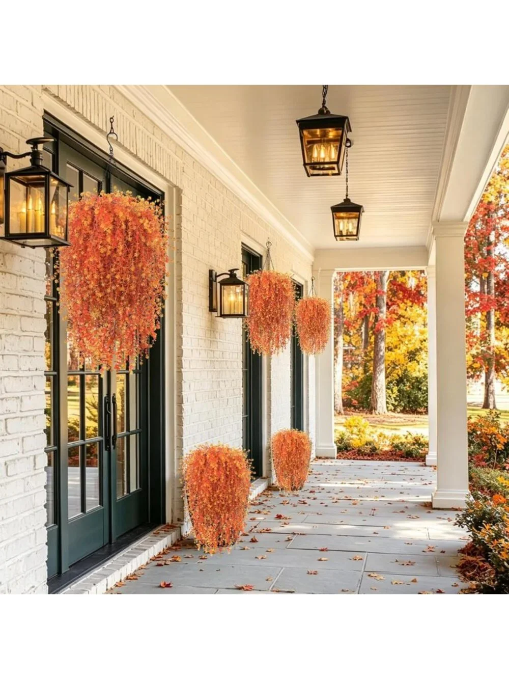 2 Set UV Resistant Fall Artificial Flower Hanging Baskets for Outdoor Decor